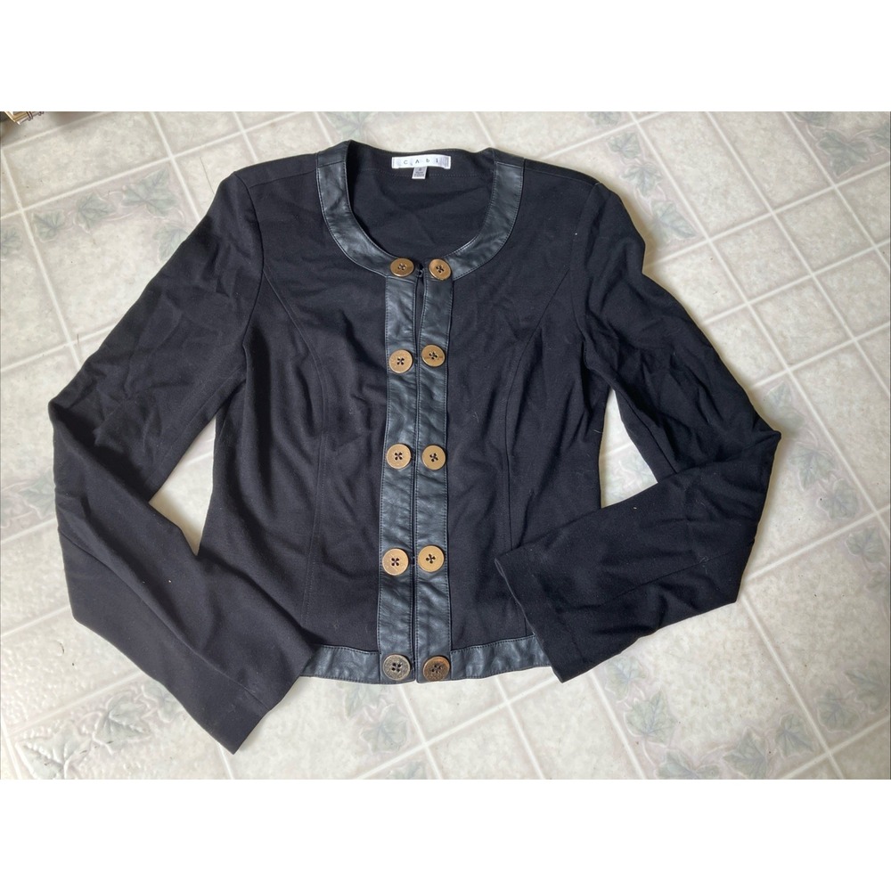 Cabi Studio Jacket S Black Style #583 Blazer Military Gold Buttons Vegan Leather